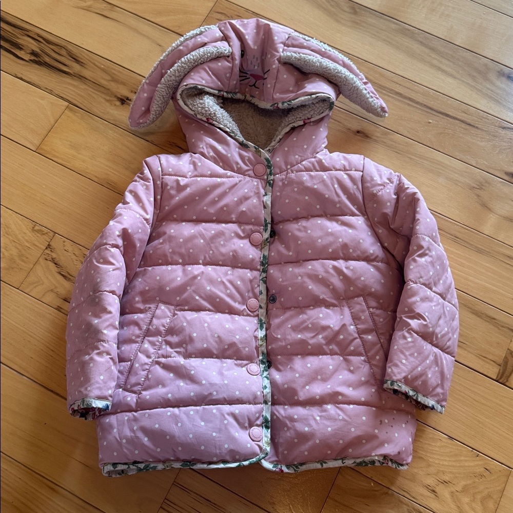 Mini Boden Pink Polka Dot Bunny Coat, sz 18-24 months